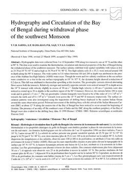 Hydrography and Circulation of the Bay of Bengal During Withdrawal Phase: of the Southwest Monsoon