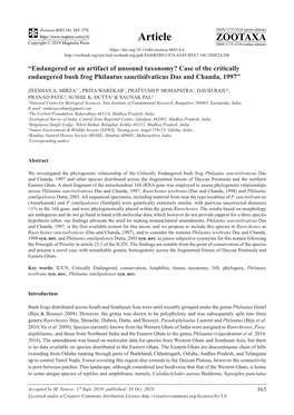 “Endangered Or an Artifact of Unsound Taxonomy? Case of the Critically Endangered Bush Frog Philautus Sanctisilvaticus Das and Chanda, 1997”