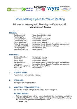 Wyre Making Space for Water Meeting