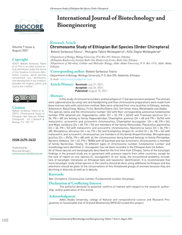 Chromosome Study of Ethiopian Bat Species (Order Chiroptera)