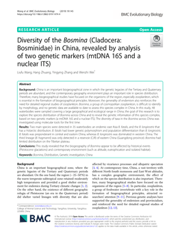 Diversity of the Bosmina (Cladocera: Bosminidae) in China, Revealed by Analysis of Two Genetic Markers (Mtdna 16S and a Nuclear