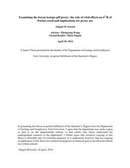 Examining the Boron Isotope-Ph Proxy: the Role of Vital Effects on Δ11b of Porites Coral and Implications for Proxy Use