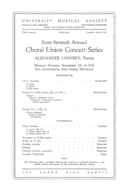 Choral Union Concert Series ALEXANDER UNINSKY, Pianist