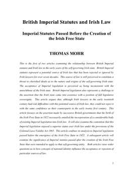 British Imperial Statutes and Irish Law