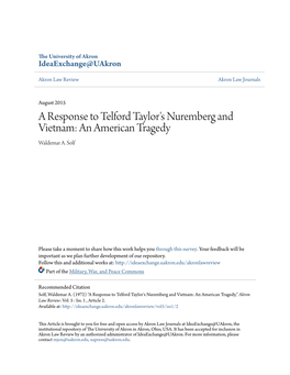 A Response to Telford Taylor's Nuremberg and Vietnam: an American Tragedy Waldemar A