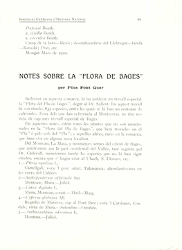 Notes Sobre La "Flora De Bages"