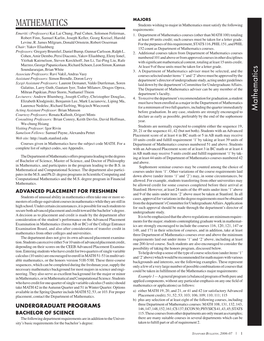MATHEMATICS Students Wishing to Major in Mathematics Must Satisfy the Following Requirements: Emeriti: (Professors) Kai Lai Chung, Paul Cohen, Solomon Feferman, 1