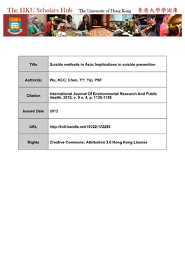 Suicide Methods in Asia: Implications in Suicide Prevention