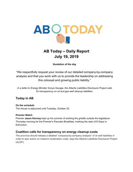 AB Today – Daily Report July 19, 2019