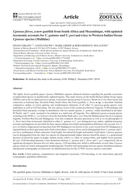 Upeneus Floros, a New Goatfish from South Africa and Mozambique, with Updated Taxonomic Accounts for U