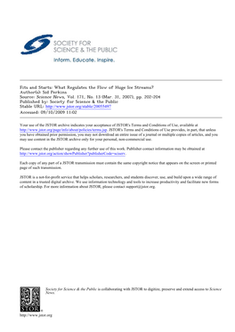 Fits and Starts: What Regulates the Flow of Huge Ice Streams? Author(S): Sid Perkins Source: Science News, Vol