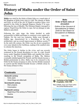 History of Malta Under the Order of Saint John - Wikipedia