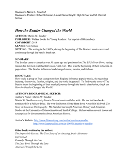 How the Beatles Changed the World AUTHOR: Martin W