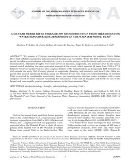 A 576-Year Weber River Streamflow Reconstruction from Tree Rings for Water Resource Risk Assessment in the Wasatch Front, Utah1