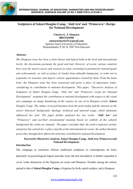 Sculptures of Sokari Douglas Camp, ‘Alali Aru’ and ‘Primavera’: Recipe for National Development