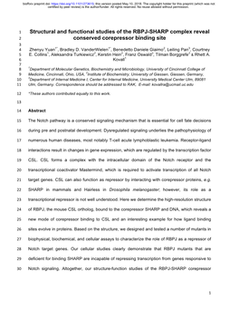 Structural and Functional Studies of the RBPJ-SHARP Complex Reveal 2 Conserved Corepressor Binding Site 3 4 Zhenyu Yuan1*, Bradley D