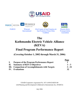 The Kathmandu Electric Vehicle Alliance (KEVA) Final Program Performance Report