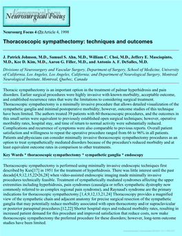 Thoracoscopic Sympathectomy: Techniques and Outcomes