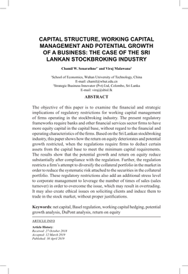 Capital Structure, Working Capital Management and Potential Growth of a Business: the Case of the Sri Lankan Stockbroking Industry