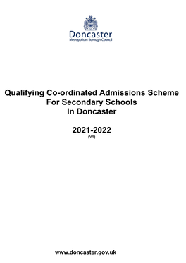 Qualifying Co-Ordinated Admissions Scheme for Secondary Schools in Doncaster