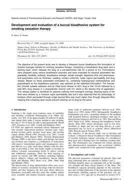 Development and Evaluation of a Buccal Bioadhesive System for Smoking Cessation Therapy