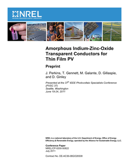 Amorphous Indium-Zinc-Oxide Transparent Conductors for Thin Film PV Preprint J