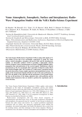 Venus Atmospheric, Ionospheric, Surface and Interplanetary Radio- Wave Propagation Studies with the Vera Radio-Science Experiment