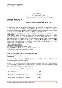 Commune De Trans-En-Provence Séance Du 21 Janvier 2020 Procès