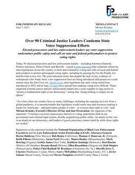 FJP Voting Rights Joint Statement Release June 2021