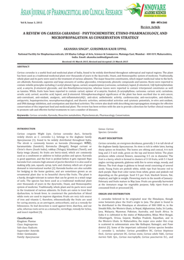 A Review on Carissa Carandas Ǧ Phytochemistry, Ethnoǧpharmacology, and Micropropagation As Conservation Strategy