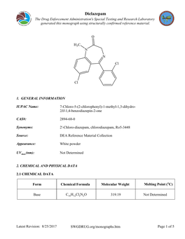 Diclazepam the Drug Enforcement Administration's Special Testing and Research Laboratory Generated This Monograph Using Structurally Confirmed Reference Material