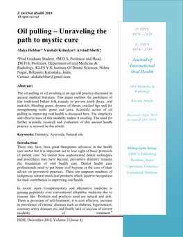 Oil Pulling – Unraveling the Path to Mystic Cure