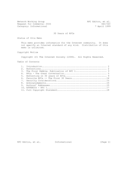 Network Working Group RFC Editor, Et Al. Request for Comments: 2555 USC/ISI Category: Informational 7 April 1999