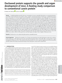 Duckweed Protein Supports the Growth and Organ