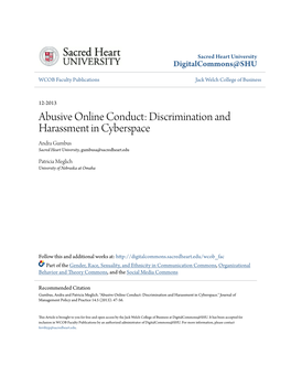 Abusive Online Conduct: Discrimination and Harassment in Cyberspace Andra Gumbus Sacred Heart University, Gumbusa@Sacredheart.Edu