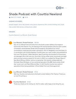 Shade Podcast with Courttia Newland Wed, 2/17 11:06AM 26:38