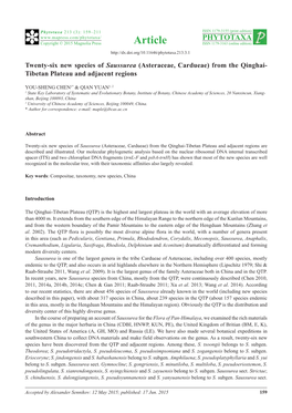 Twenty-Six New Species of Saussurea (Asteraceae, Cardueae) from the Qinghai- Tibetan Plateau and Adjacent Regions