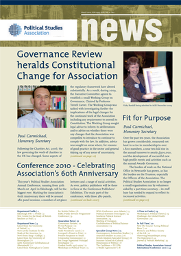 Governance Review Heralds Constitutional Change for Association the Regulatory Framework Have Altered Substantially