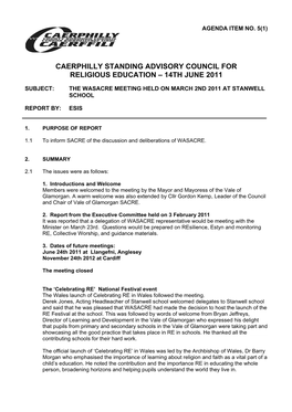 Caerphilly Standing Advisory Council for Religious Education – 14Th June 2011