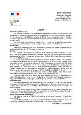 La SEMME Directive Cadre Sur L’Eau