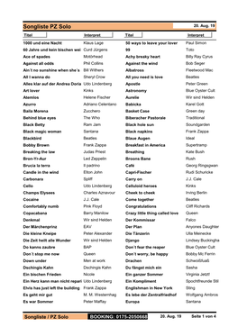 Songliste PZ Solo 20