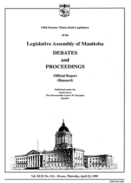 Legislative Assembly of Manitoba DEBATES and PROCEEDINGS