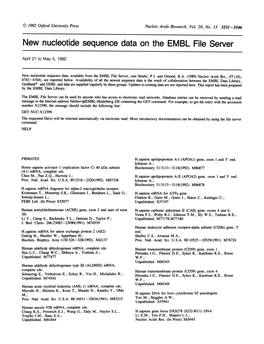 New Nucleotide Sequence Data on the EMBL File Server