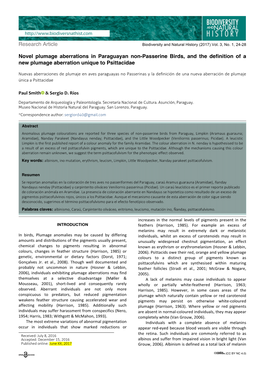 Novel Plumage Aberrations in Paraguayan Non-Passerine Birds, and the Definition of a New Plumage Aberration Unique to Psittacidae