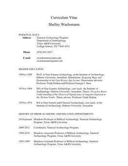 Curriculum Vitae Shelley Wachsmann