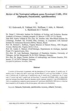 Review of the Neotropical Millipede Genus Þcnotropis CARL, 1914 (Diplopoda, Polydesmida, Aphelidesmidae)