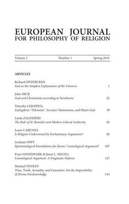 European Journal for Philosophy of Religion