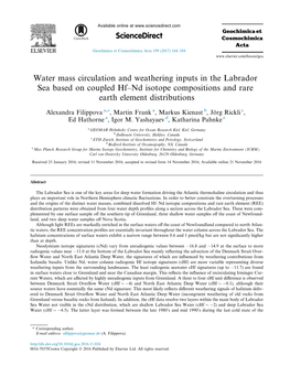 Water Mass Circulation and Weathering Inputs in the Labrador Sea Based on Coupled Hf–Nd Isotope Compositions and Rare Earth Element Distributions