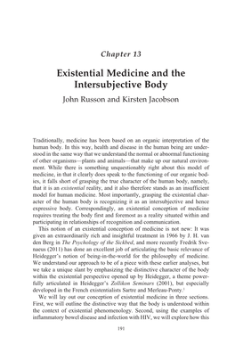 Existential Medicine and the Intersubjective Body John Russon and Kirsten Jacobson