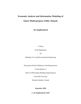 Economic Analysis and Information Modeling of Smart Multi-Purpose Utility Tunnels and Submitted in Partial Fulfillment of the Requirements for the Degree Of